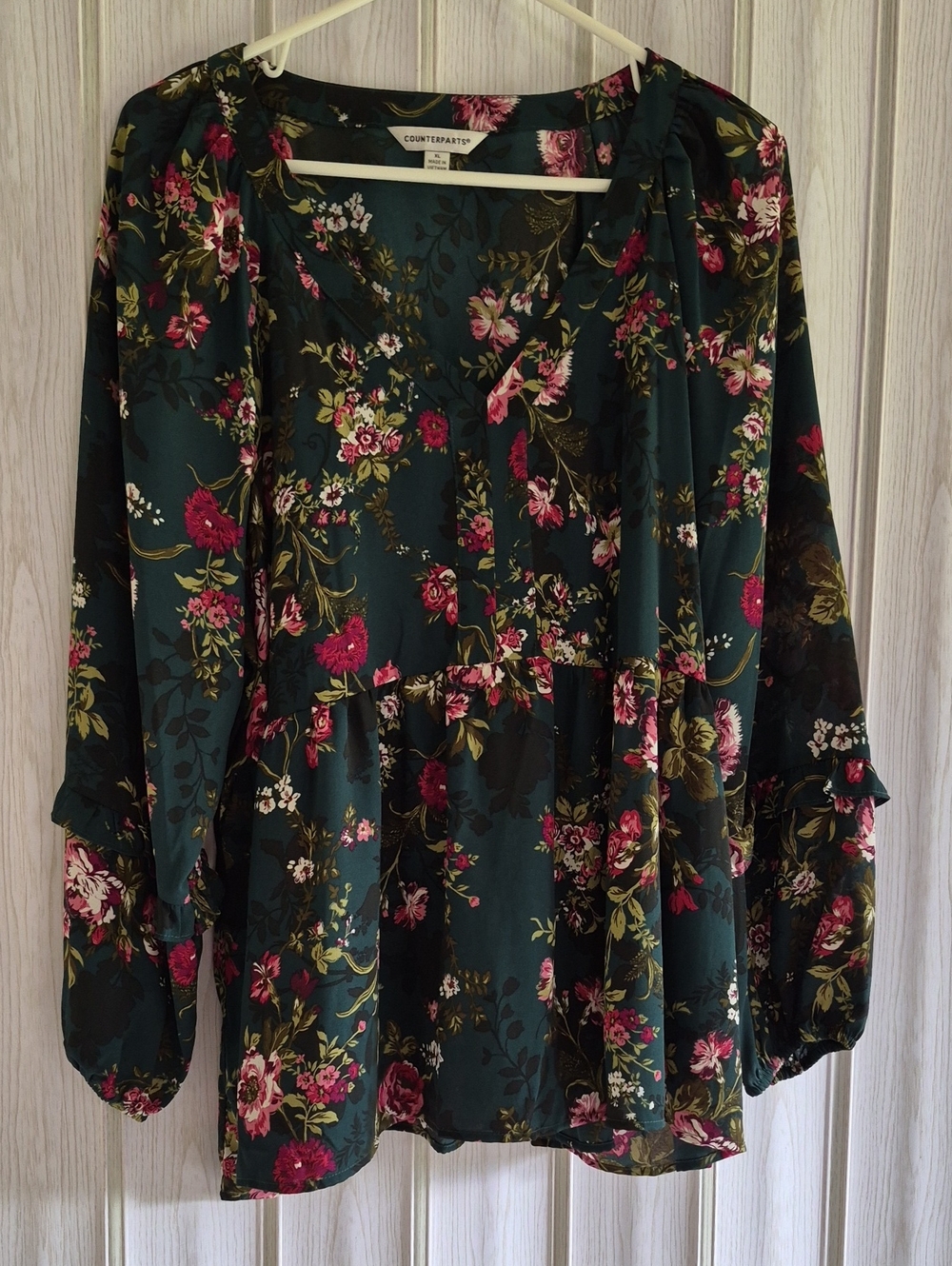 Counterparts Dark Green Floral Babydoll Blouse